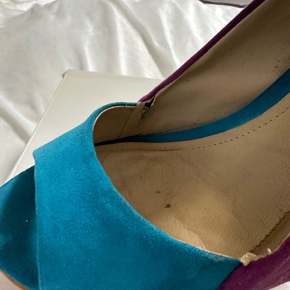 Aldo Teal and Purple High Heels with Orange Accents - Picture 5 of 6